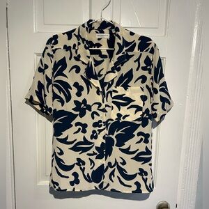 Liz Claiborne collection navy and cream silk shirt